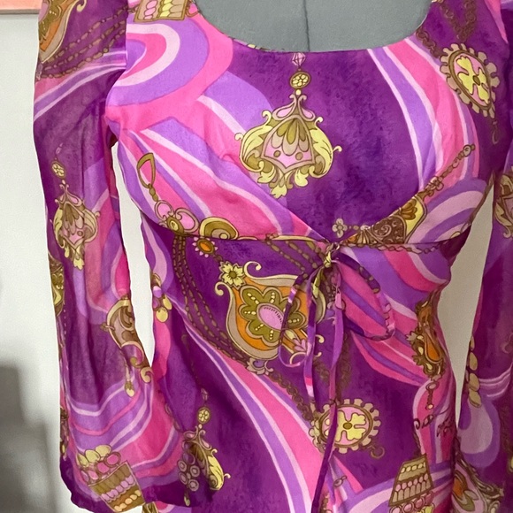 70s psychedelic empire waist dress - Picture 3 of 3